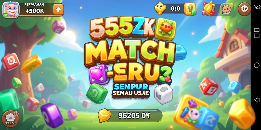 Gameplay seru dalam 555ZK dengan tantangan mencocokkan permata.