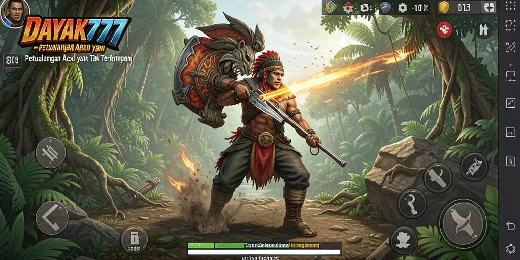 Tangkapan layar permainan DAYAK777 menunjukkan aksi mendebarkan dalam pertempuran.