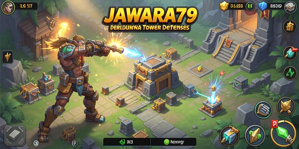 Tangkapan layar JAWARA79 menampilkan aksi seru dalam permainan Tower Defense.