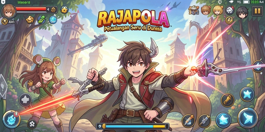Tampilan menarik dari gameplay RAJAPOLA yang penuh warna dan karakter anime.
